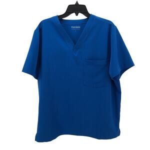 Mandala Mens 2 pocket Scrub Top Royal Blue L Large V Neck Nursing Healthcare